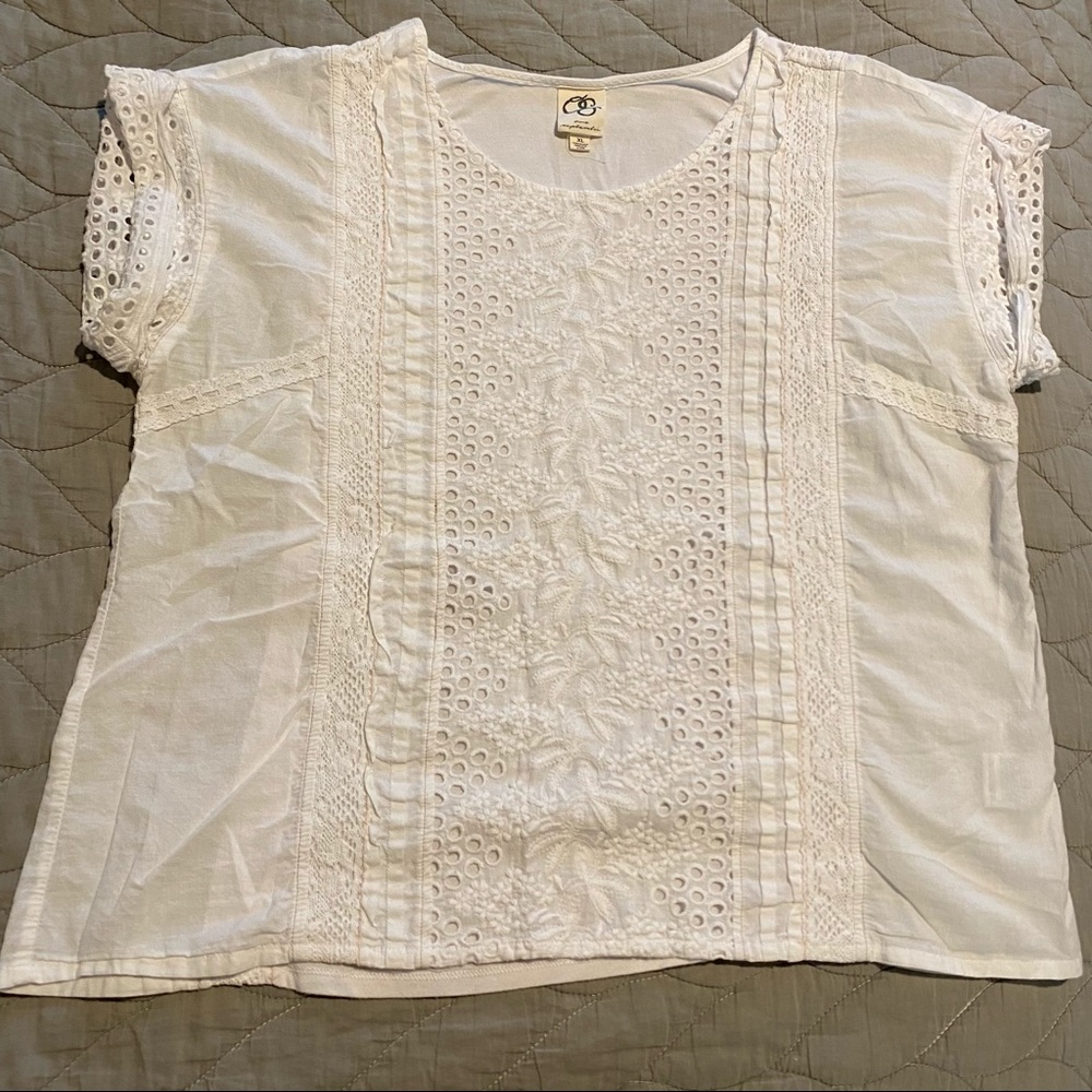 Anthropologie One September Eyelet Blouse White XL